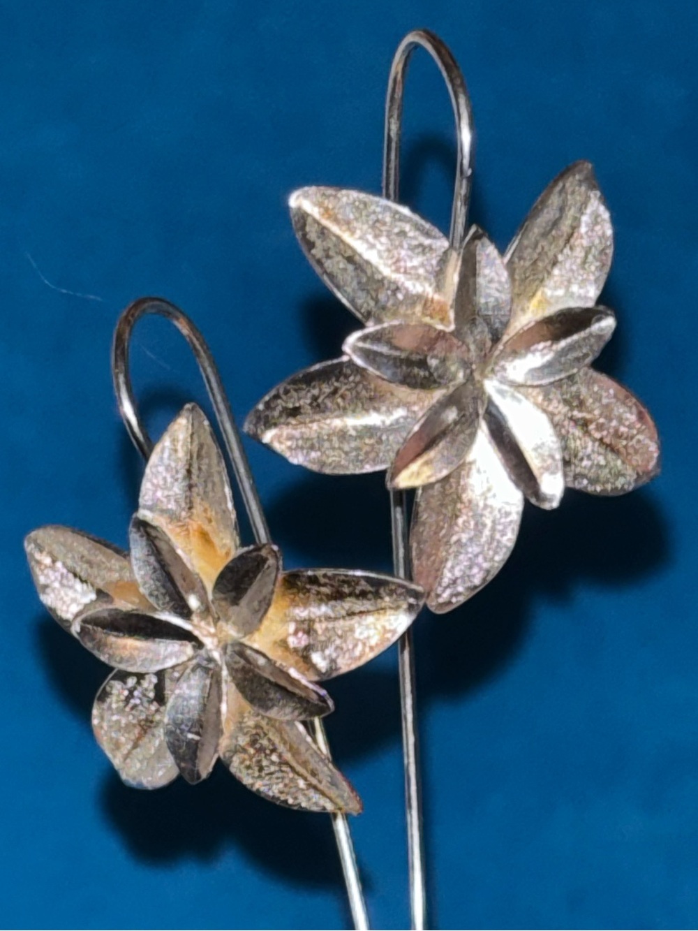 925 Sterling Silver Floral Threader Earrings Artisan Handmade Flower Earrings